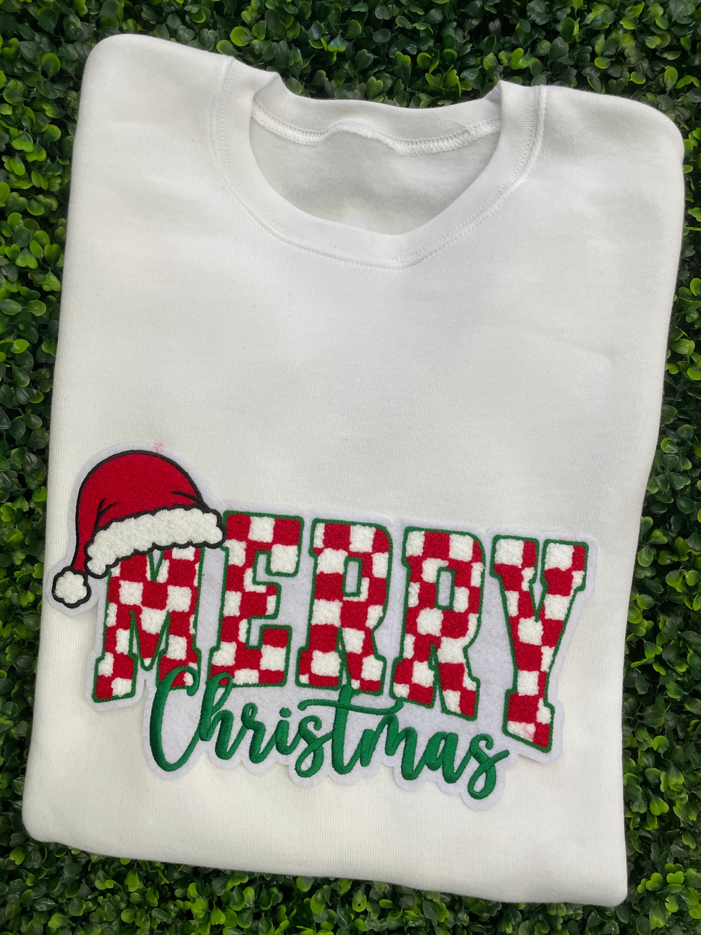 Checkered 'Merry Christmas' Chenille Patch