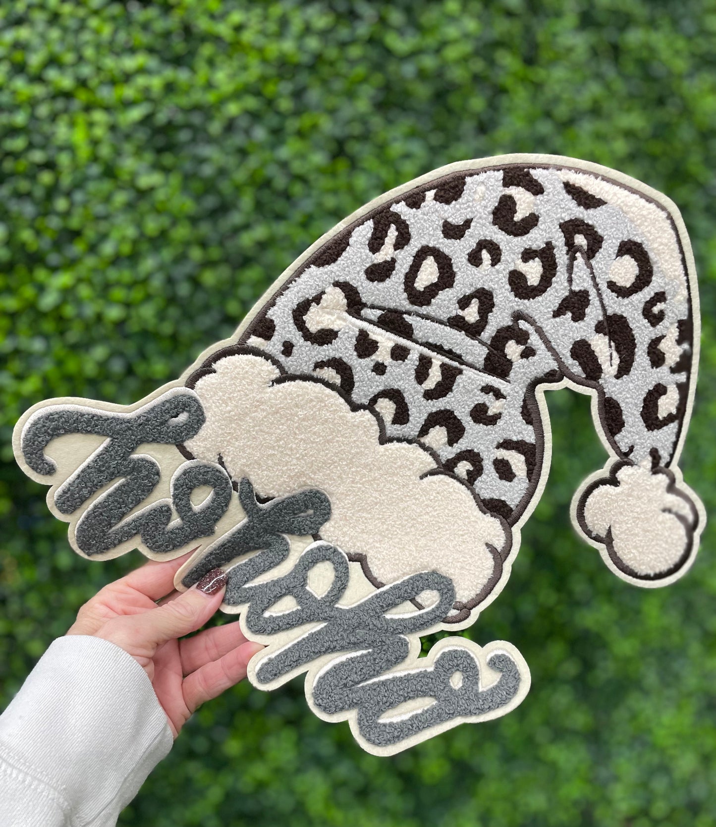 Leopard HoHoHo Santa Hat Chenille Patch