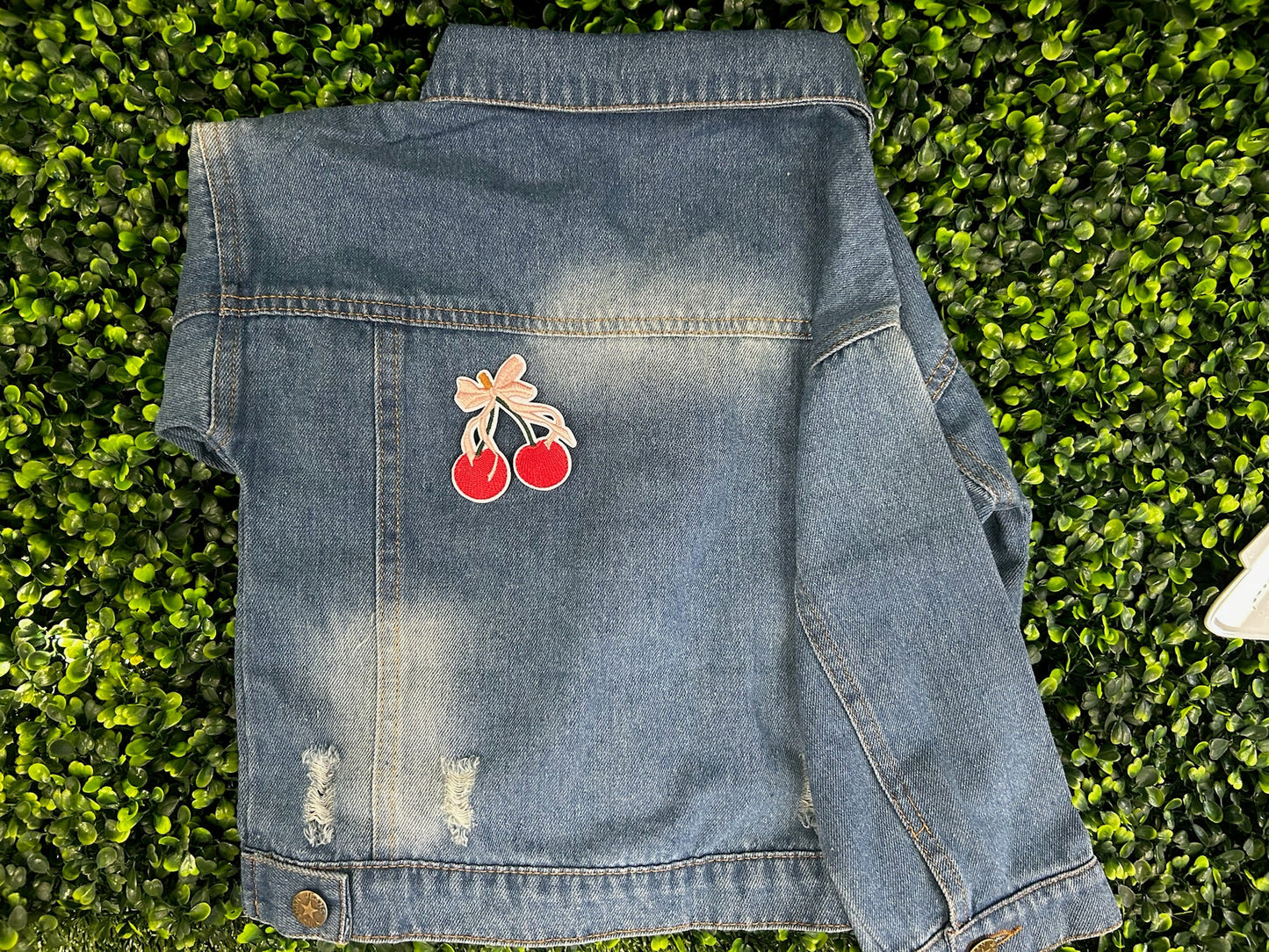 Cherry with Pink Bow Embroidered Patch