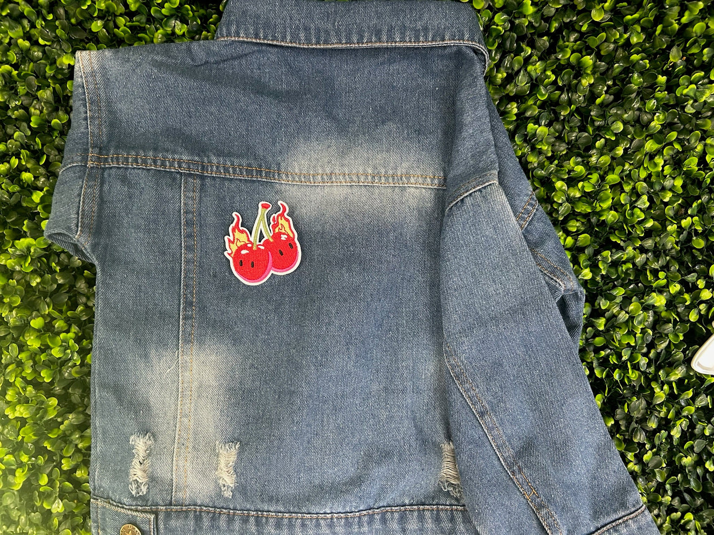 Flaming Cherries Embroidered Patch