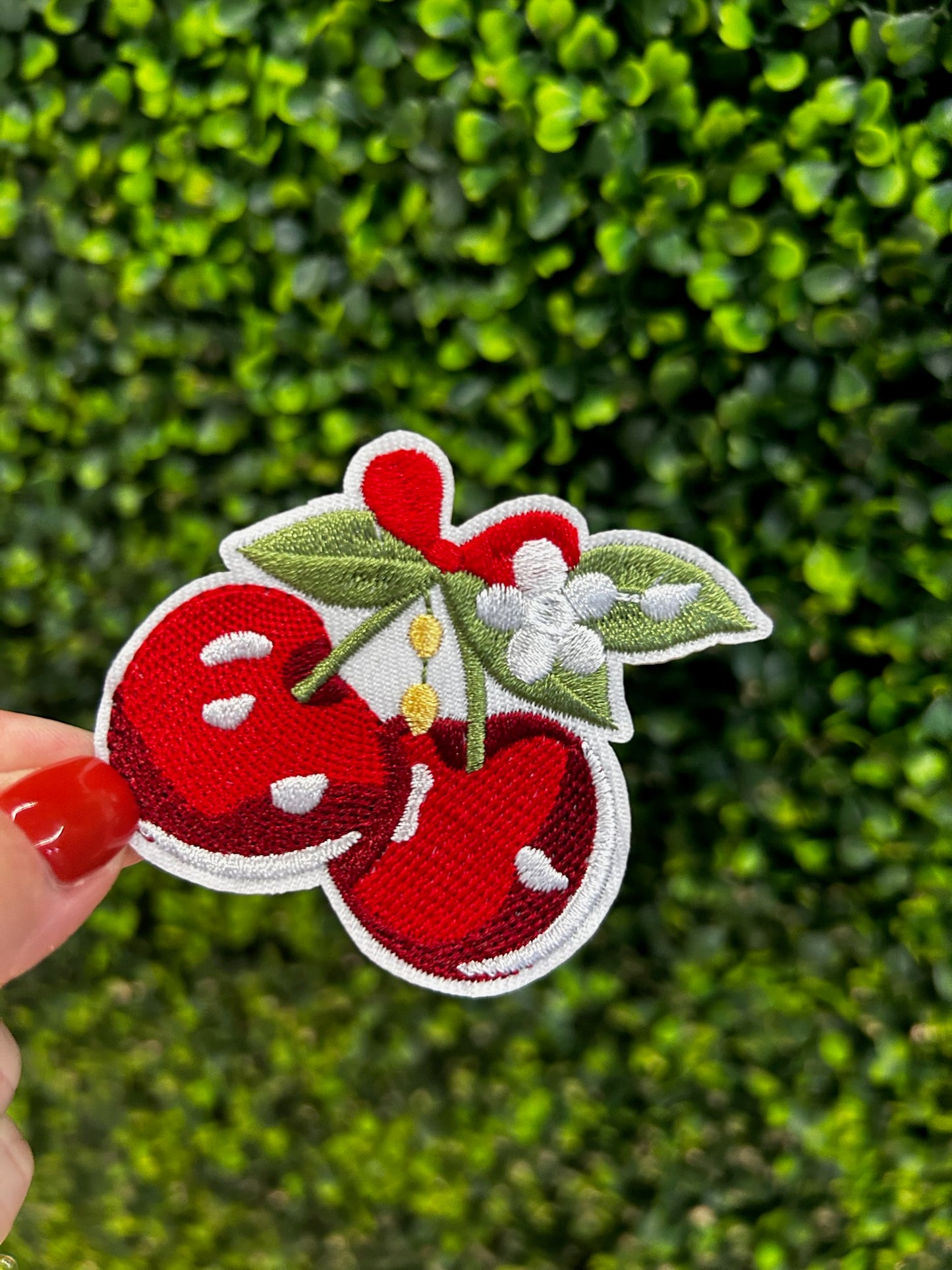 Cherries with Flower Stem Embroidered Patch