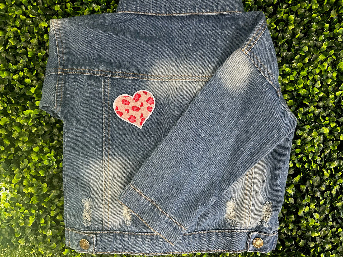 Pink & Red Leopard Heart Embroidered Patch