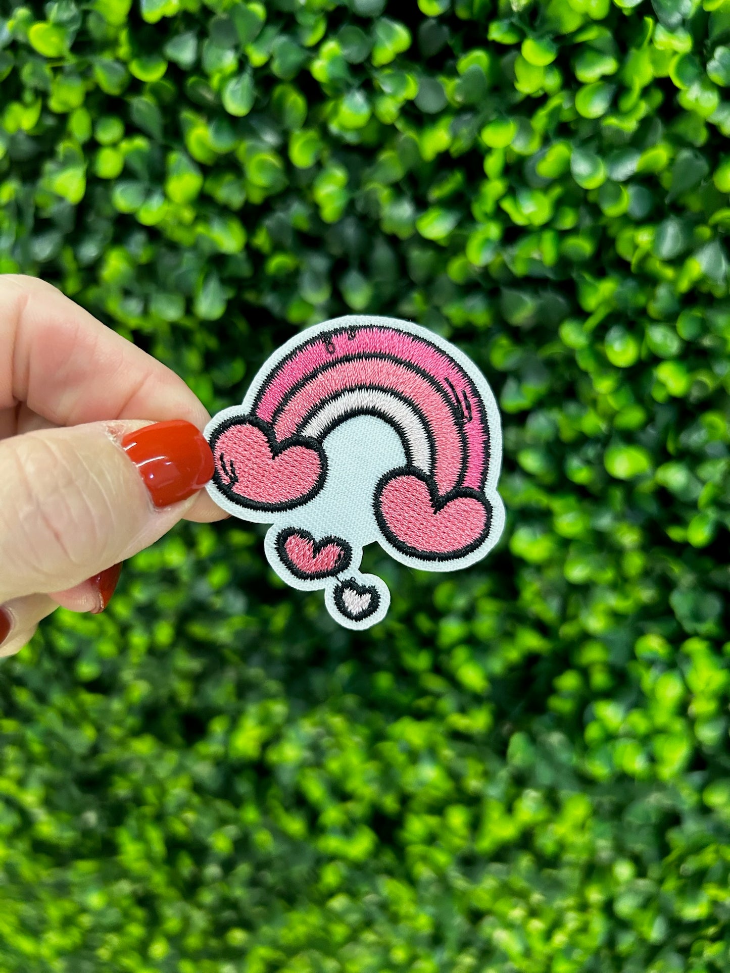 Pink Heart Rainbow Embroidered Patch