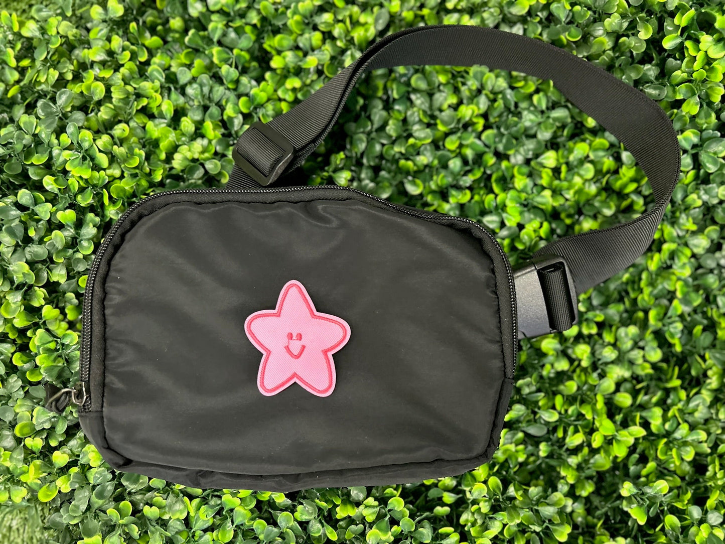 Pink Smiley Face Star Embroidered Patch