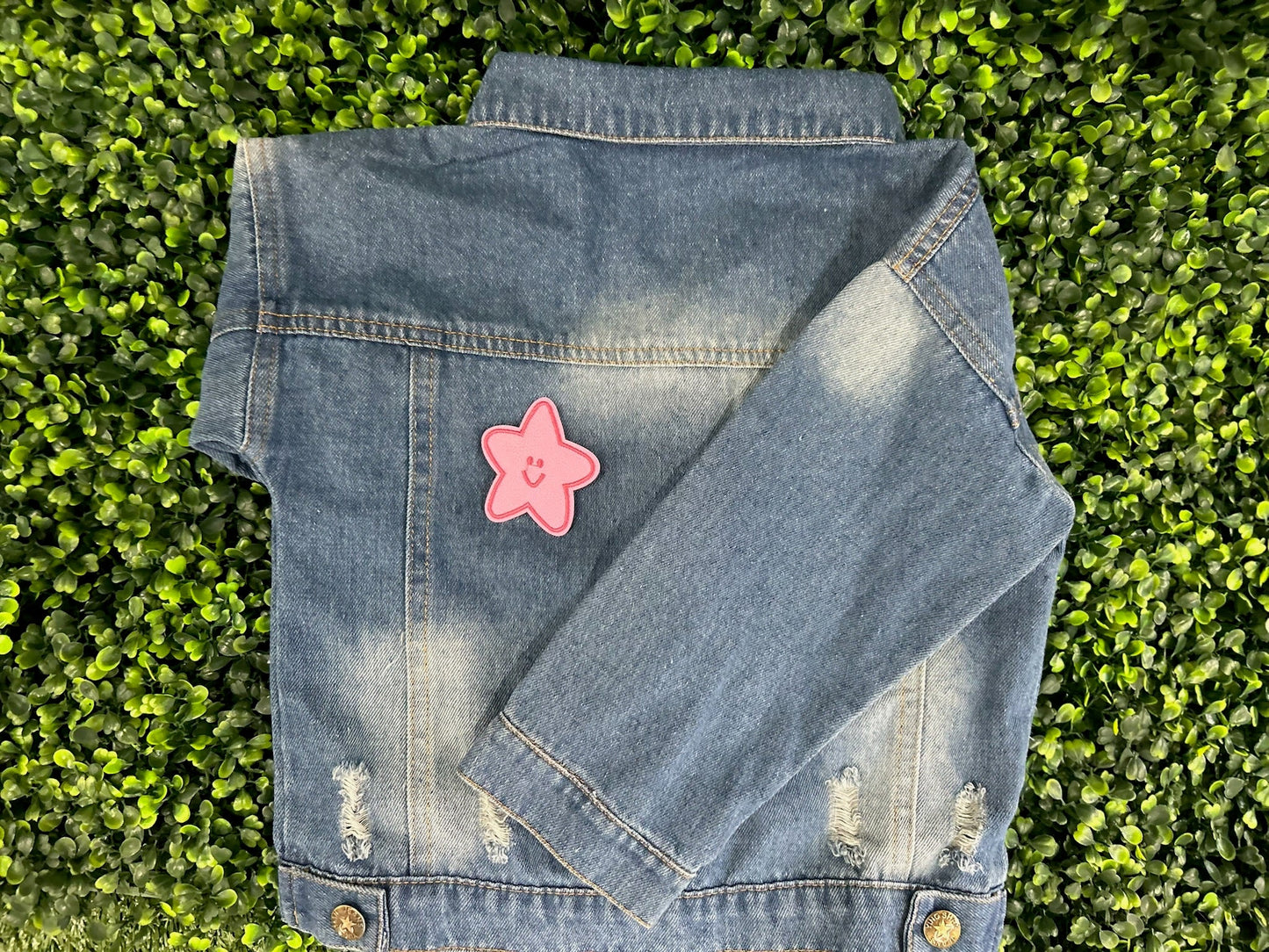 Pink Smiley Face Star Embroidered Patch