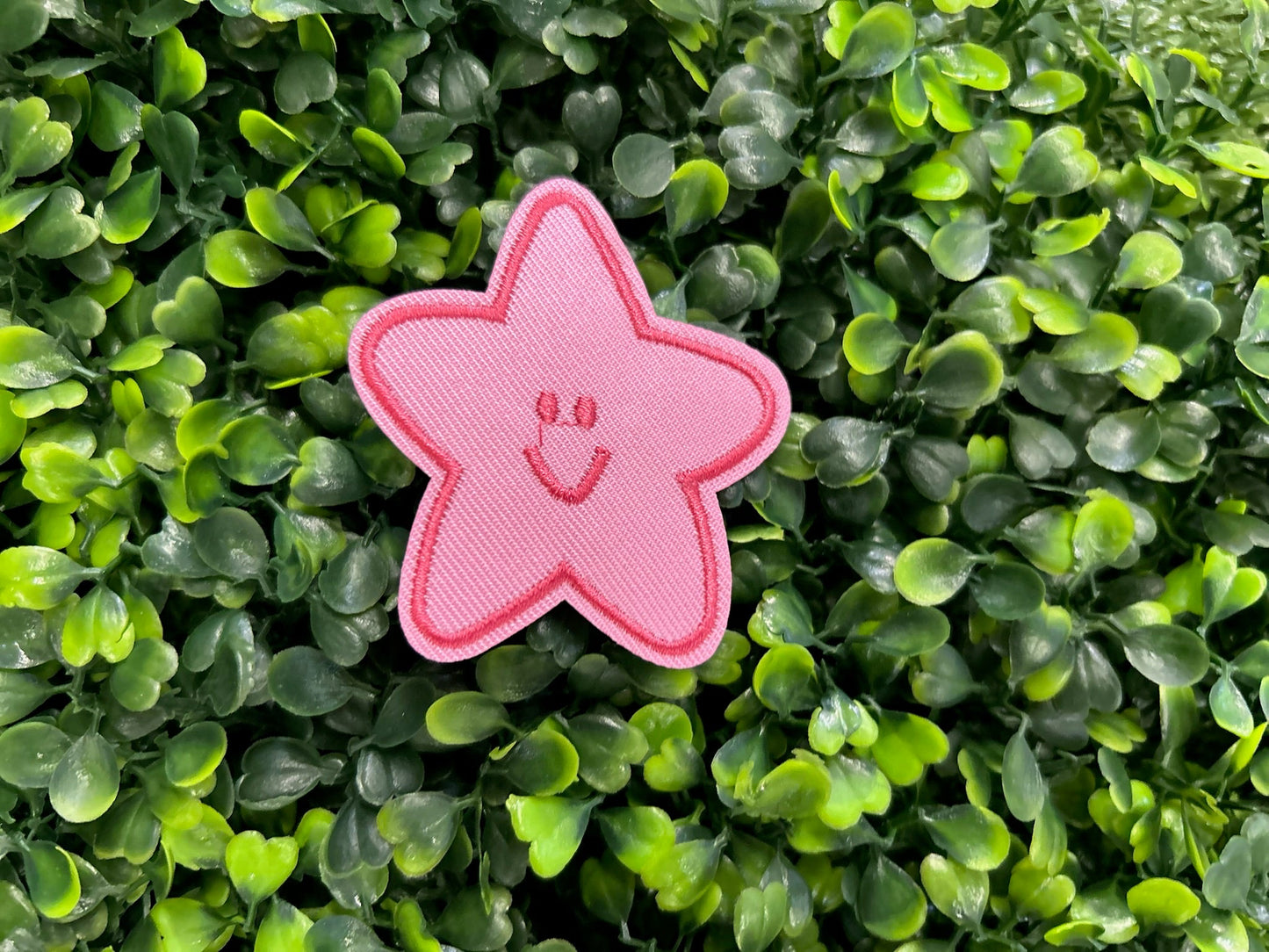 Pink Smiley Face Star Embroidered Patch