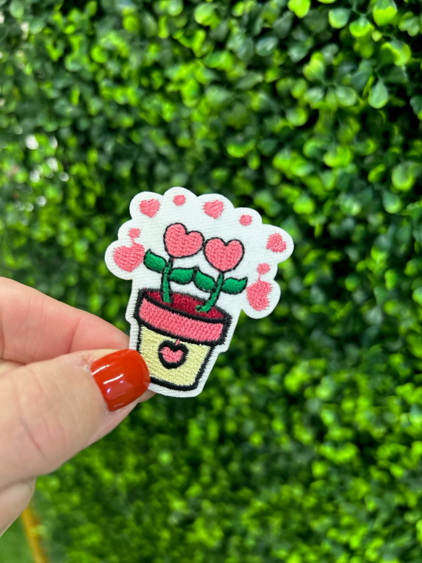 Potted Heart Flowers Embroidered Patch