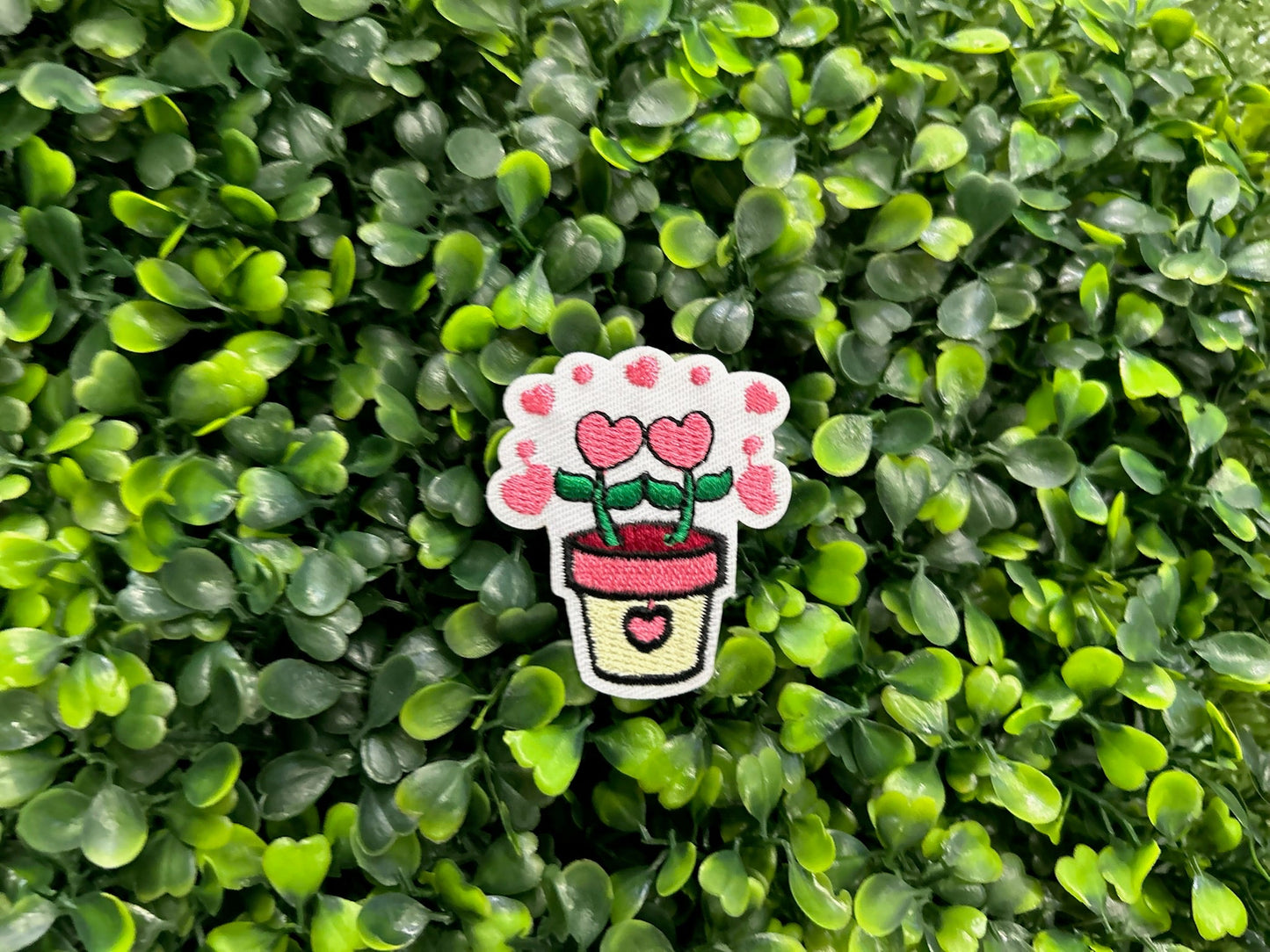 Potted Heart Flowers Embroidered Patch