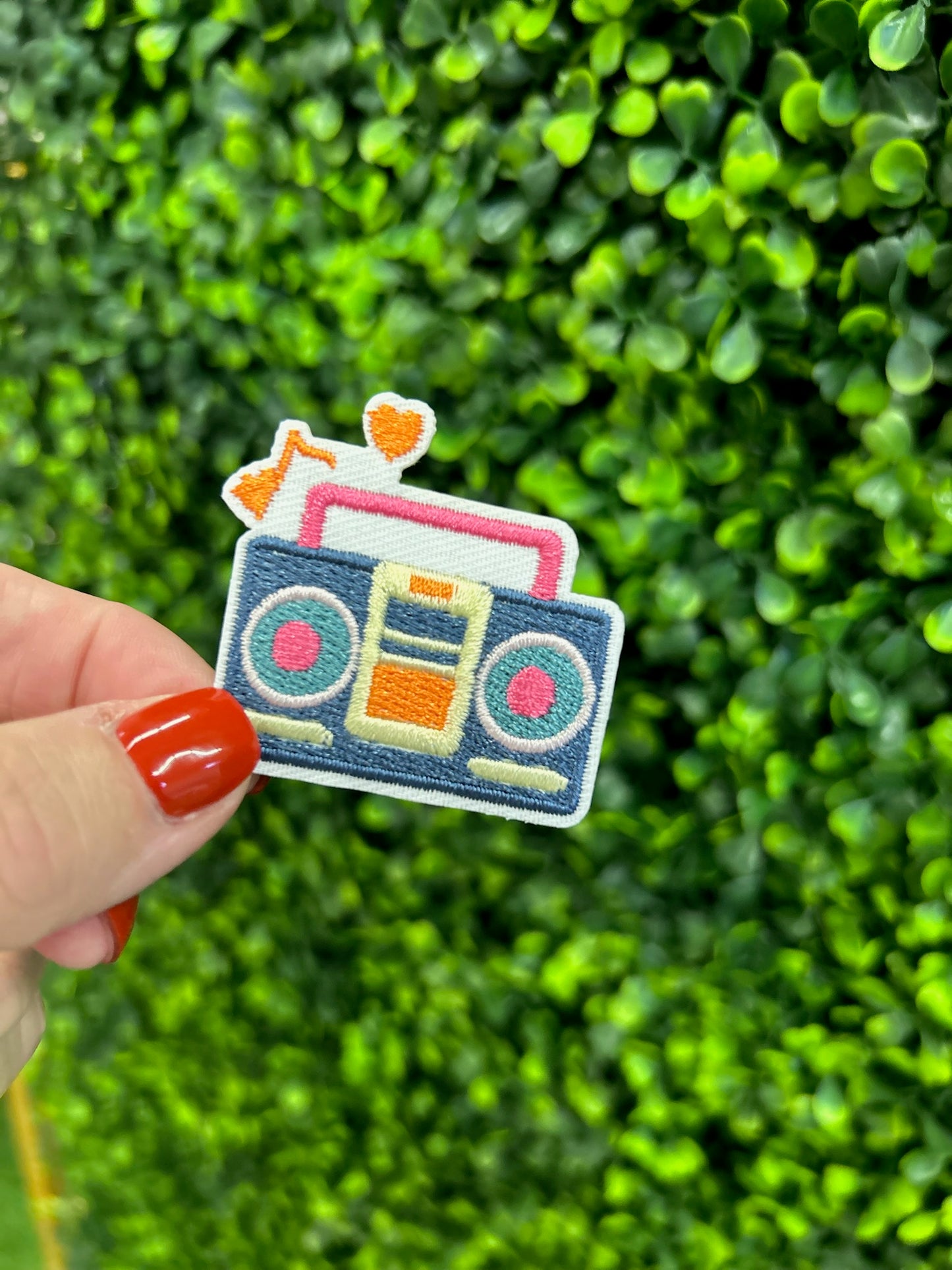 Retro Pink & Blue Boom Box Embroidered Patch