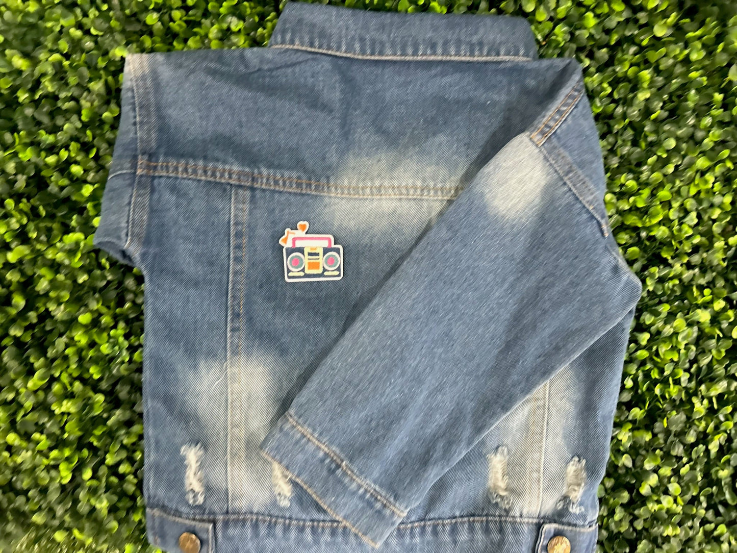 Retro Pink & Blue Boom Box Embroidered Patch