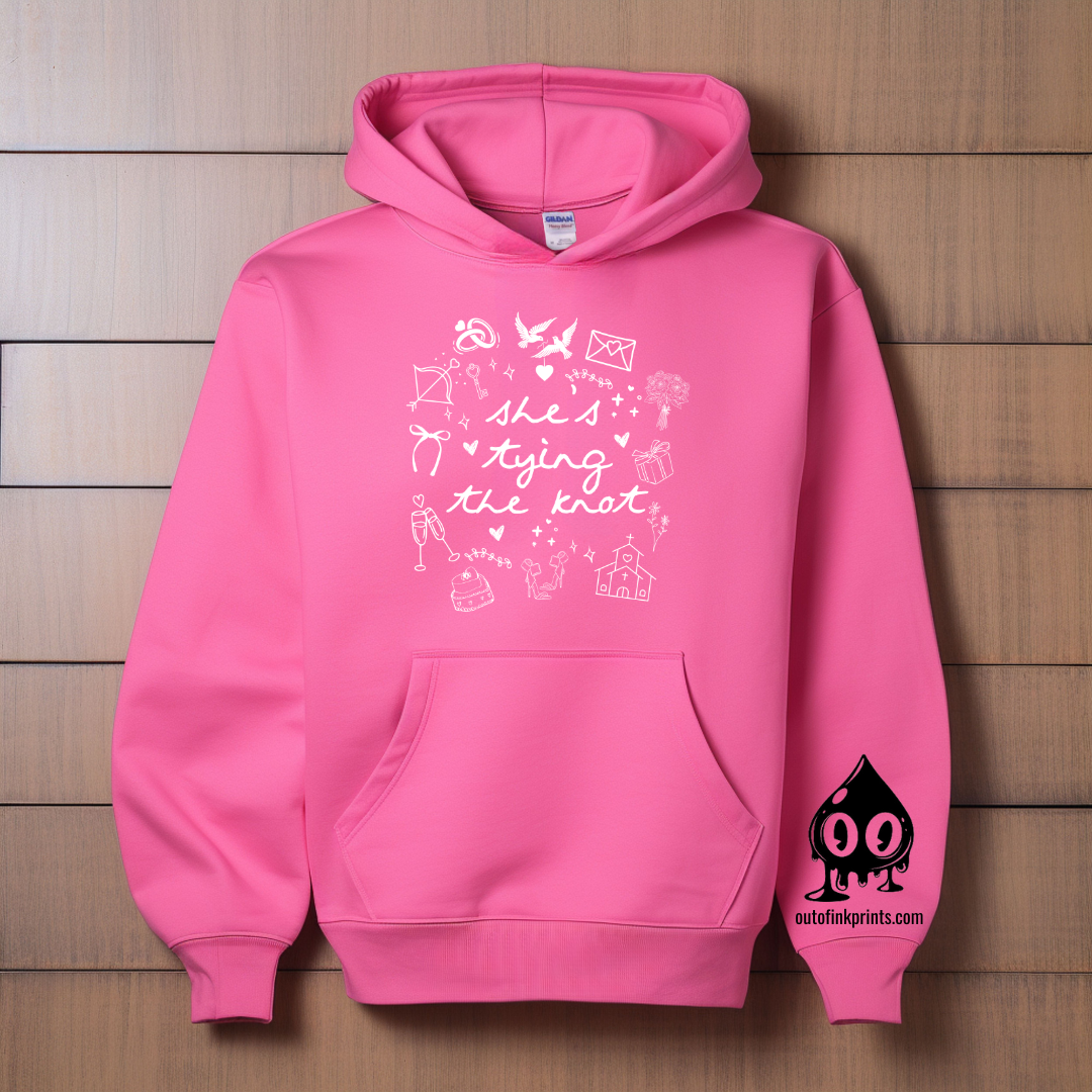 Shes Tying the Knot White Text Hoodie