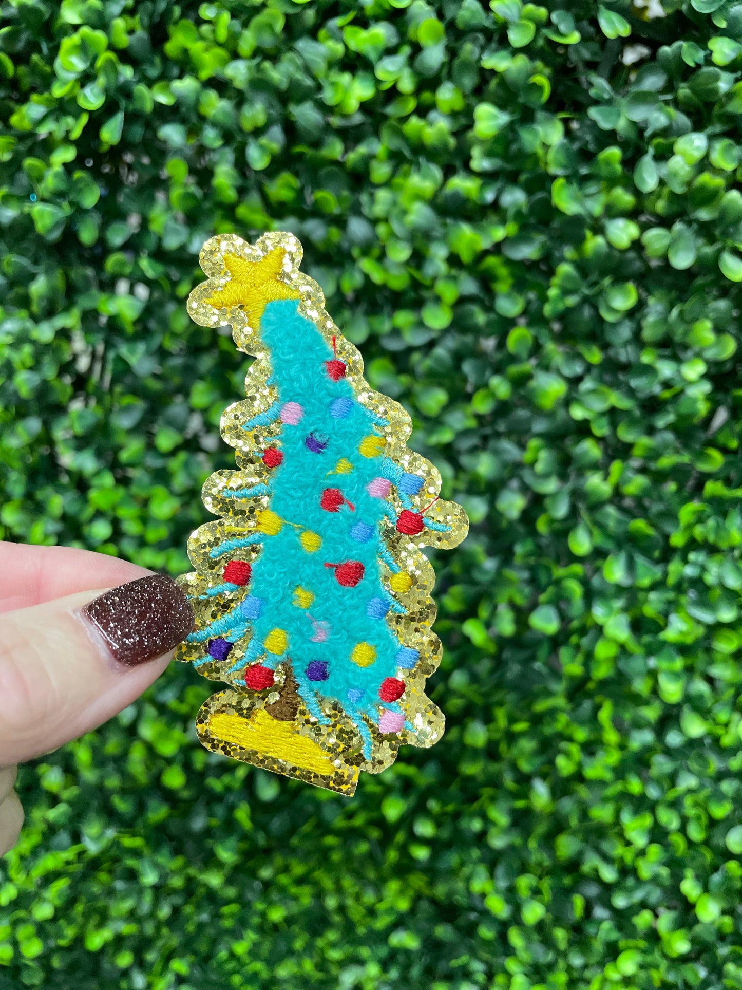 Blue Vintage Tree Glitter Embroidered Patch