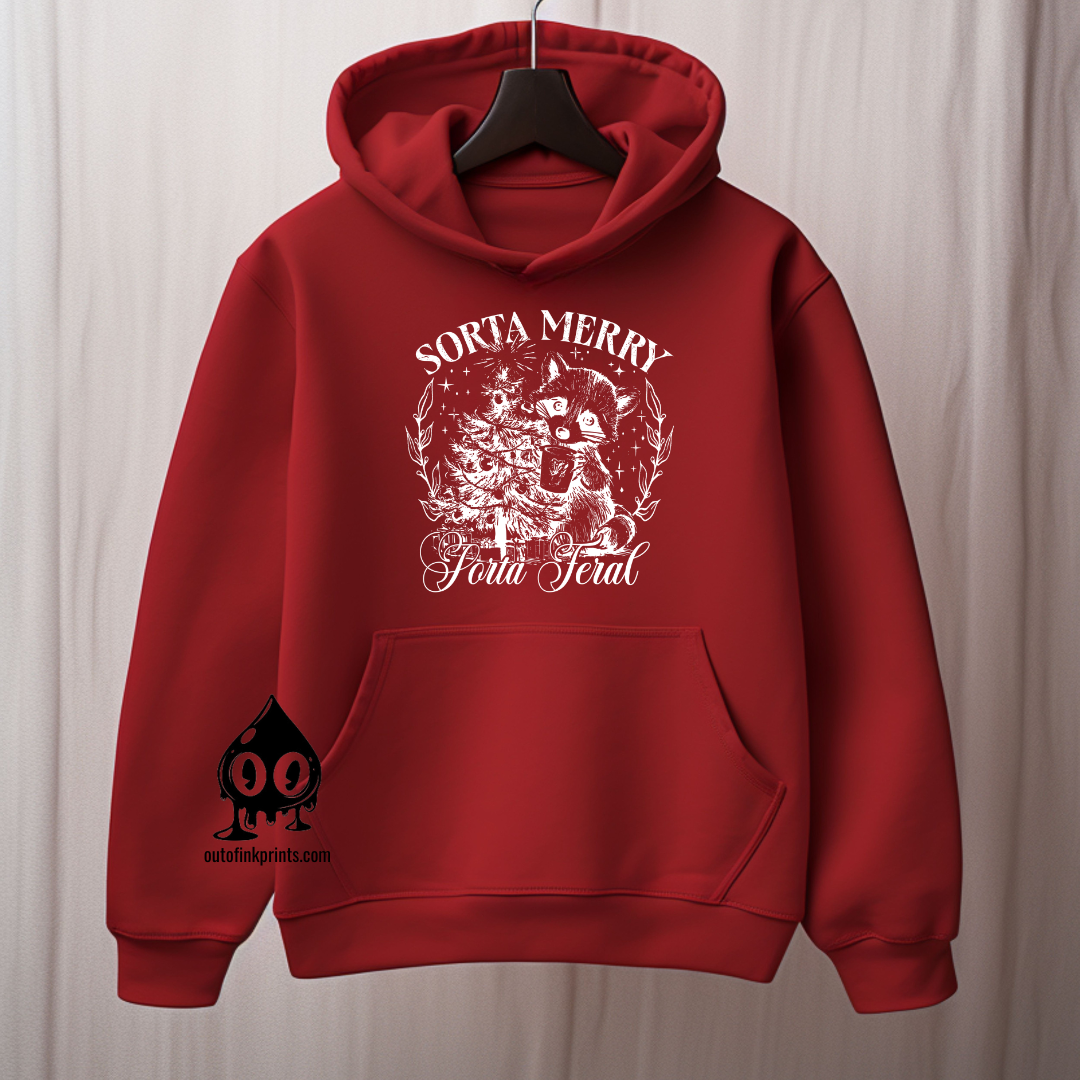 Sorta Merry, Sorta Feral Raccoon Christmas Hoodie
