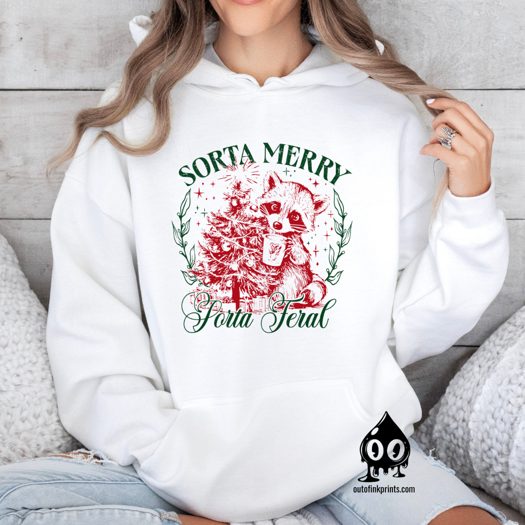 Sorta Merry, Sorta Feral Raccoon Christmas Hoodie
