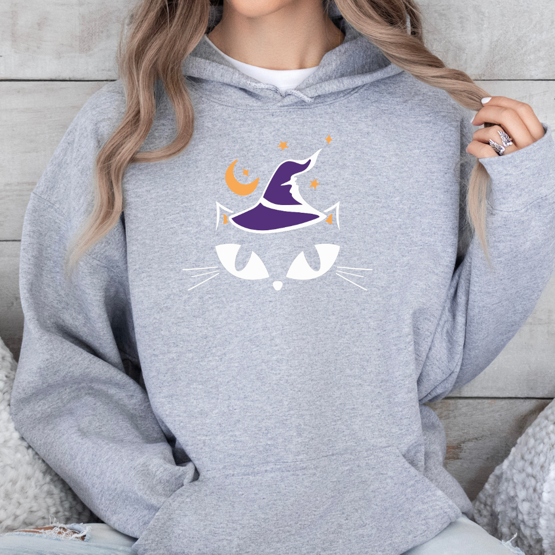 Witchy Cat Halloween Hoodie – Mystical & Chic Spooky Style