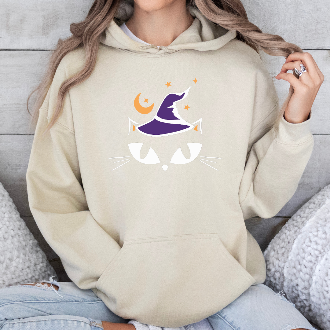 Witchy Cat Halloween Hoodie – Mystical & Chic Spooky Style