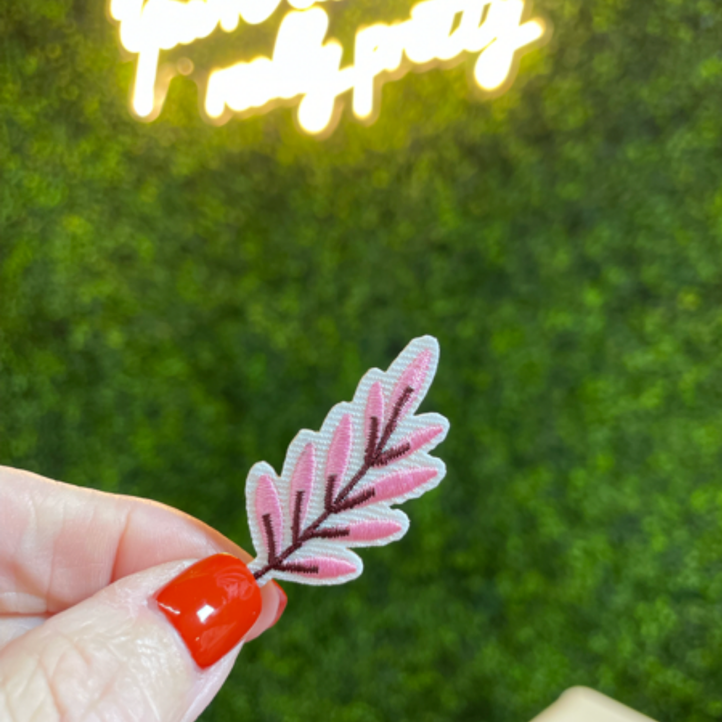 Pink Leaf Branch Embroidered Patch