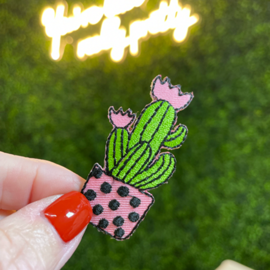 Pink Polka Dot Cactus Embroidered Patch