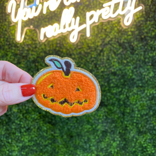 Glittering Smiling Pumpkin Embroidered Patch