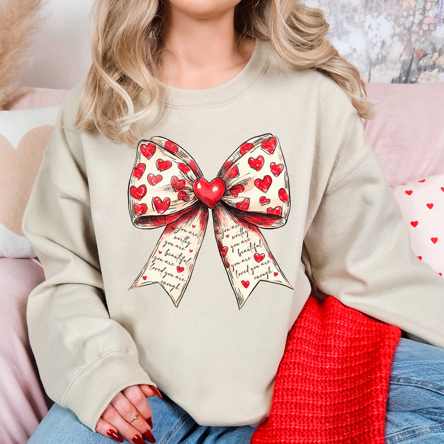 Hearts & Affirmations Bow Valentine Sweatshirt