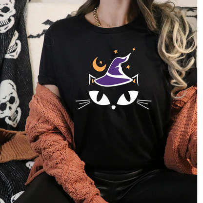 Witchy Cat Halloween Tee – Mystical & Chic Spooky Style T-Shirt