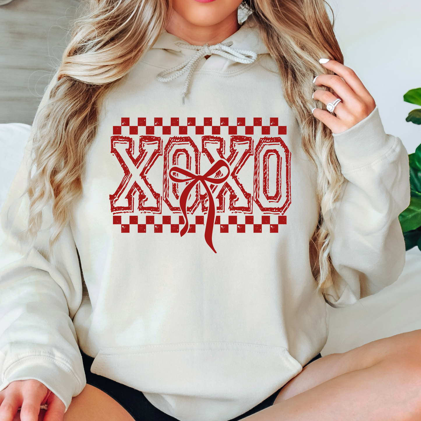 XOXO Checkered Bow Hoodie
