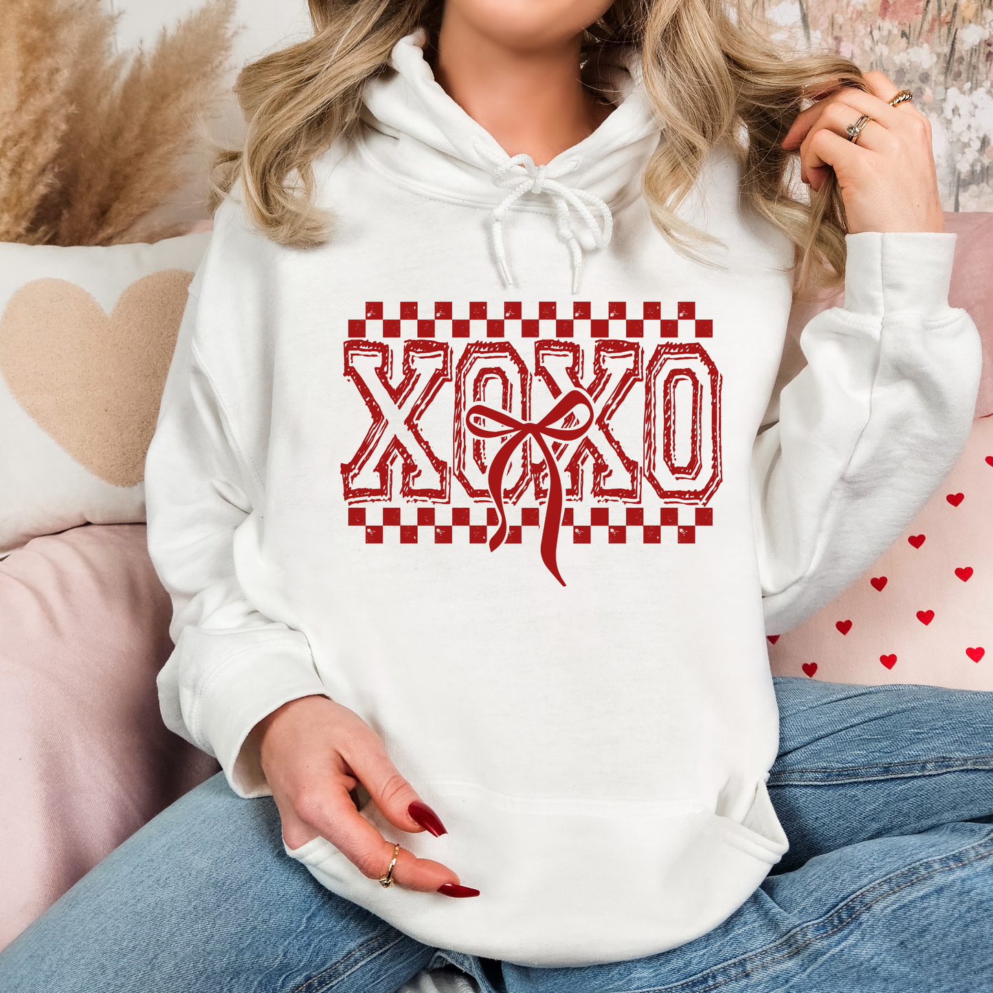 XOXO Checkered Bow Hoodie