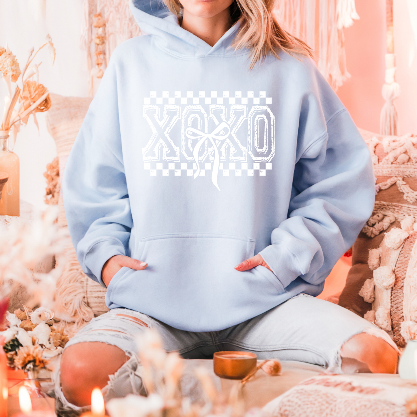 XOXO Checkered Bow Hoodie