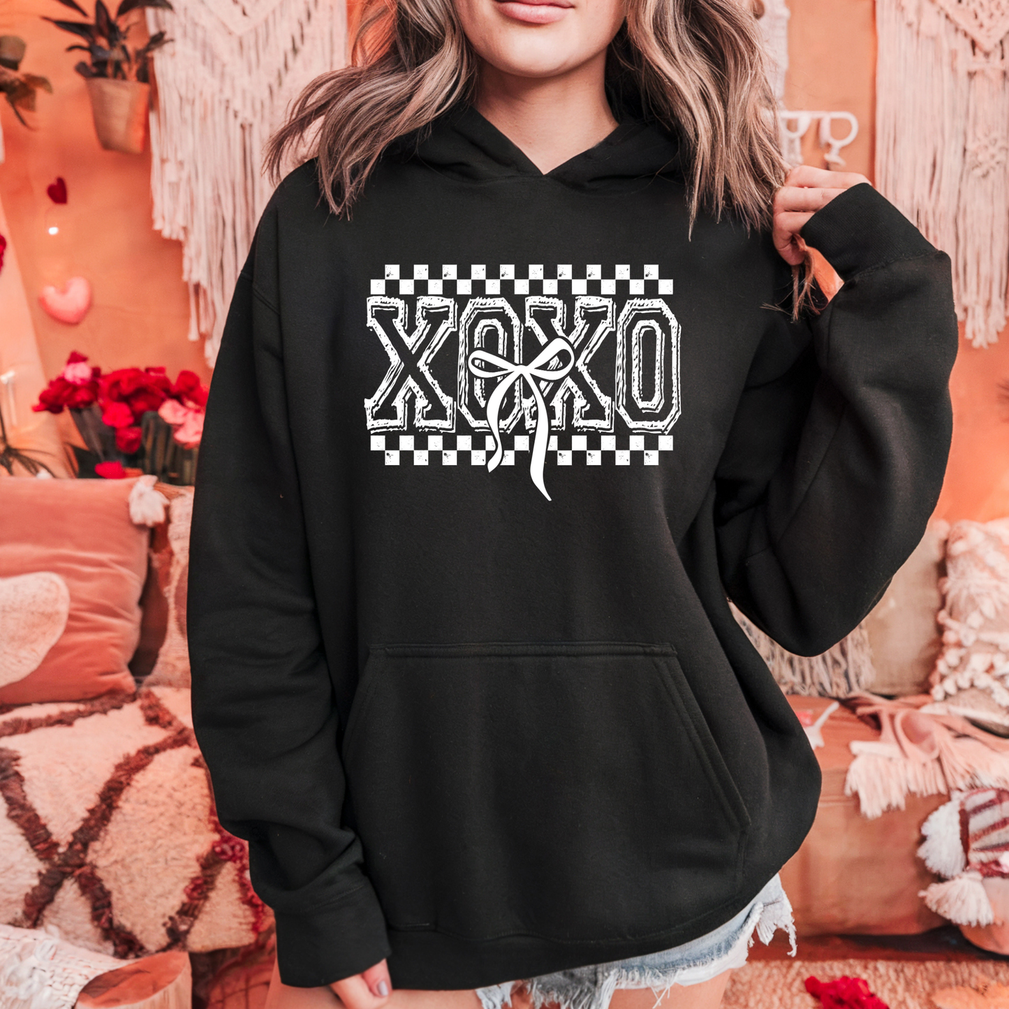 XOXO Checkered Bow Hoodie