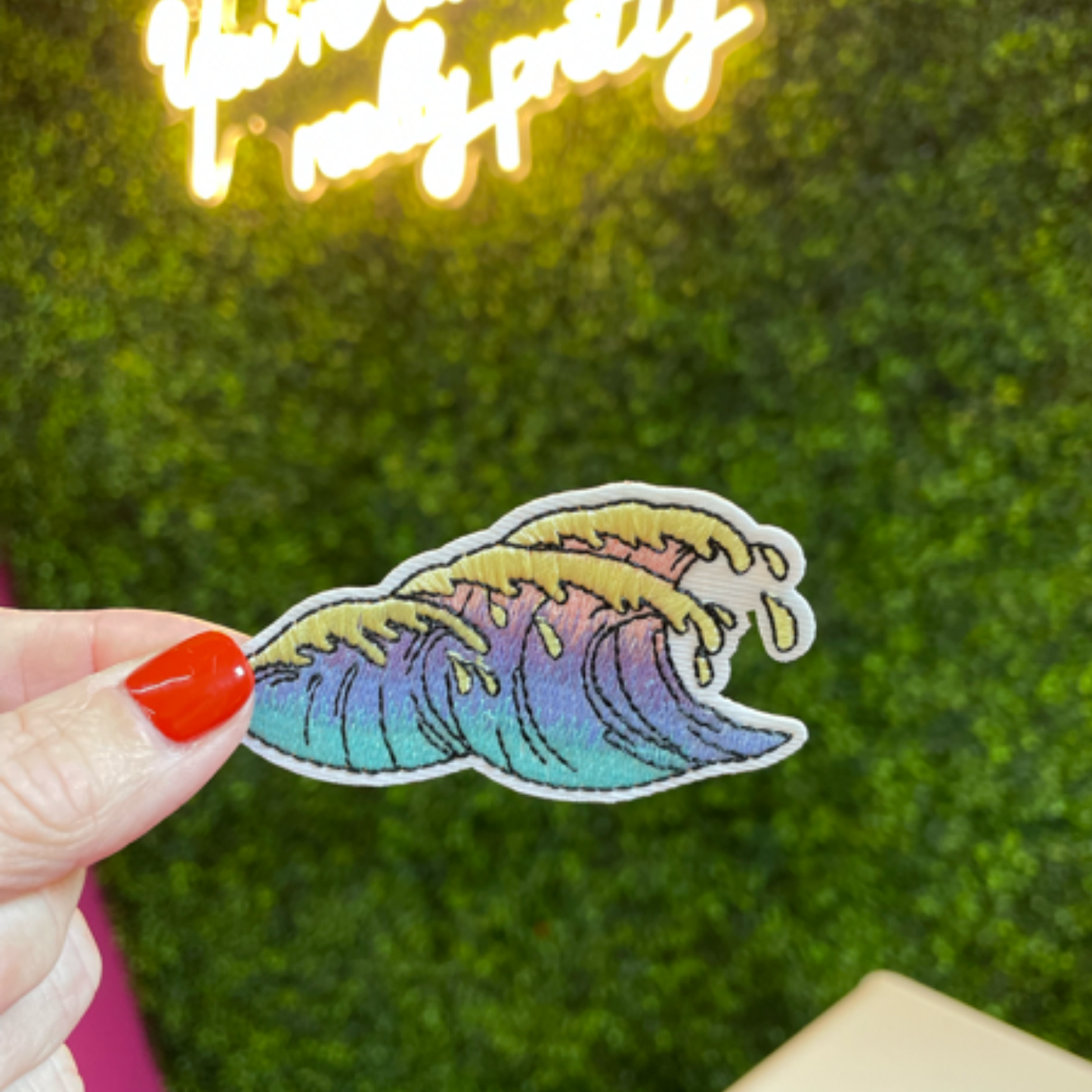 Iridescent Retro Ocean Wave Embroidered Patch