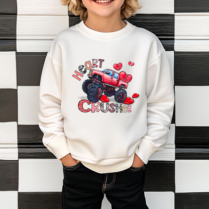 Heart Crusher Kids Valentine’s Monster Truck Sweatshirt