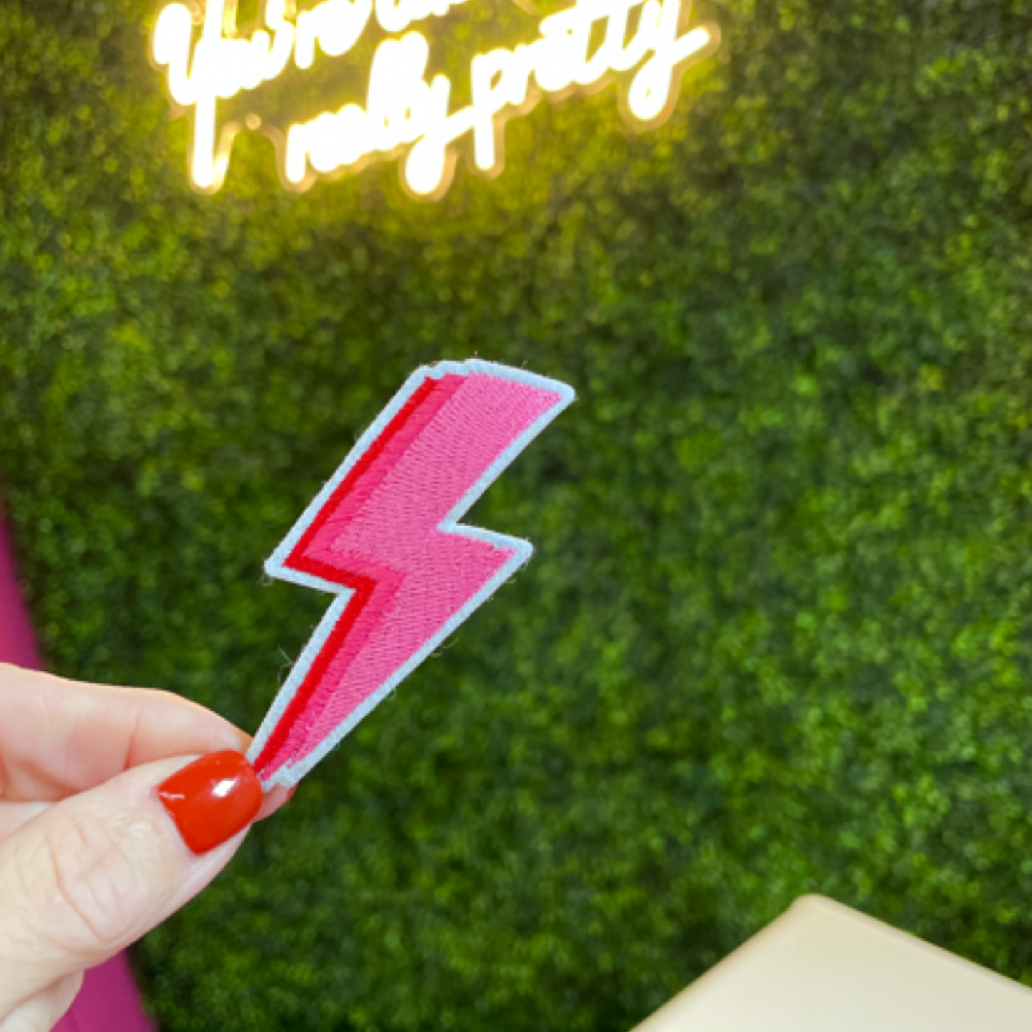 Pink Lightning Bolt Embroidered Patch