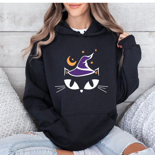 Witchy Cat Halloween Hoodie – Mystical & Chic Spooky Style