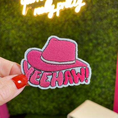 Pink "Yeehaw!" Cowboy Hat Embroidered Patch