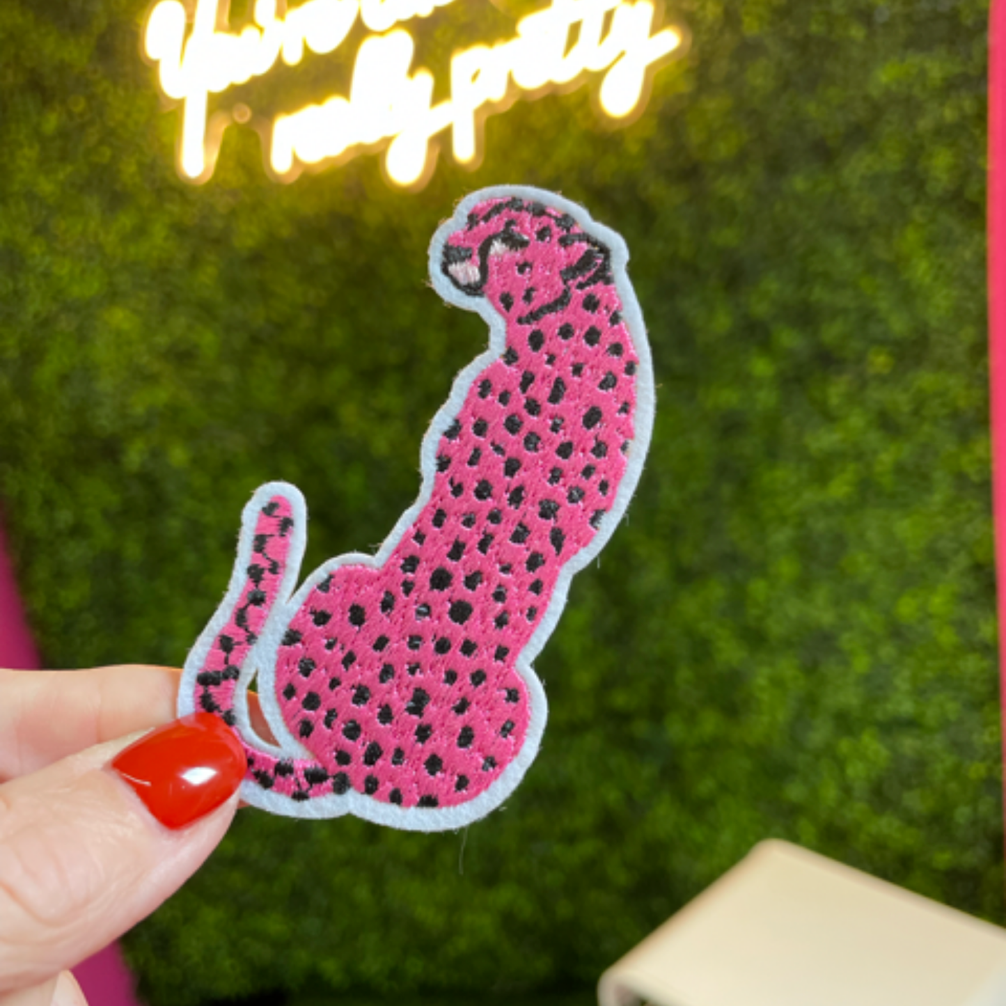 Pink Leopard Embroidered Patch