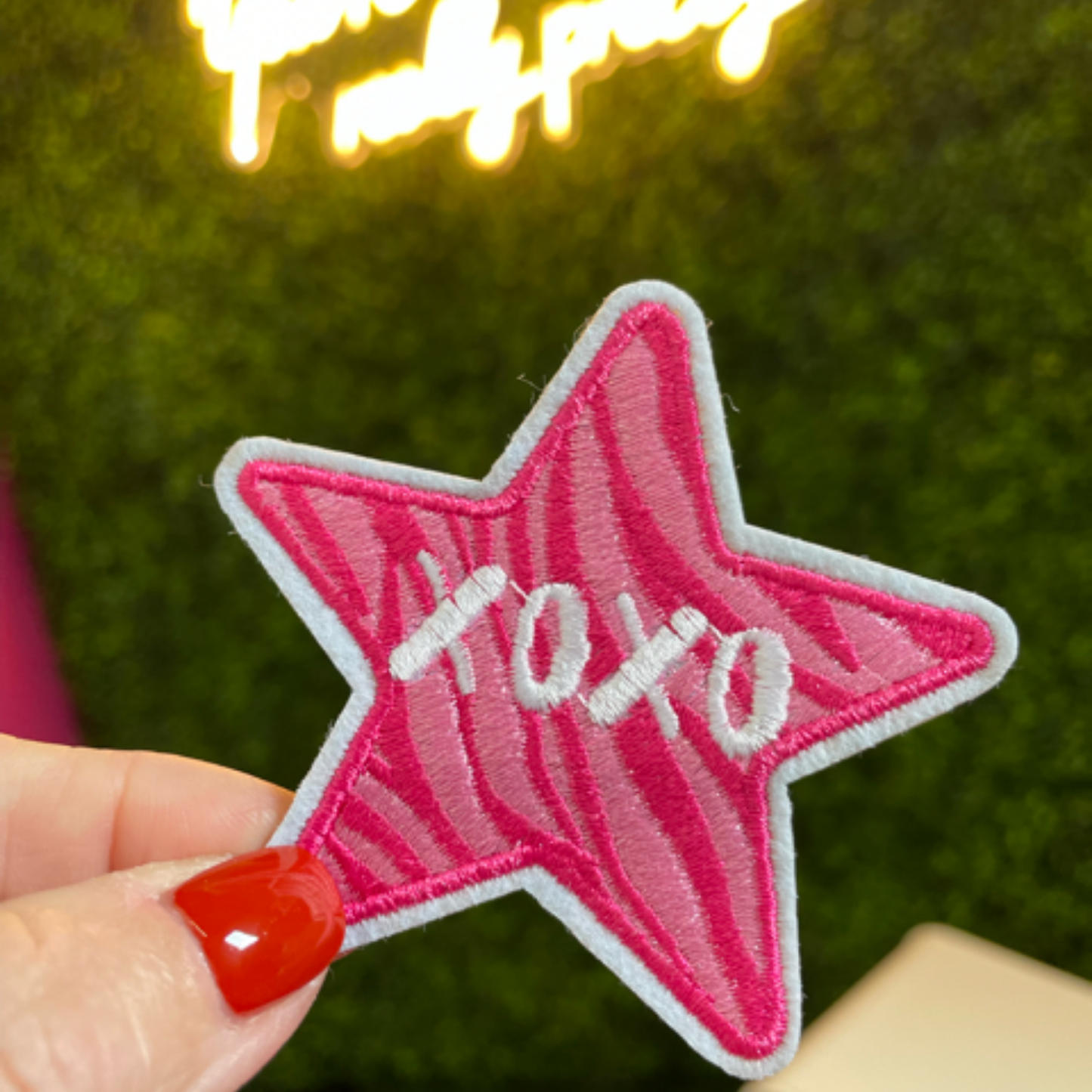 XOXO Pink Star Embroidered Patch