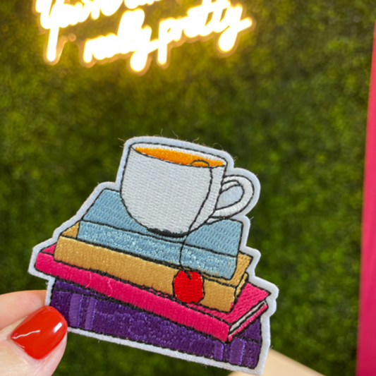 Cozy Books & Tea Embroidered Patch