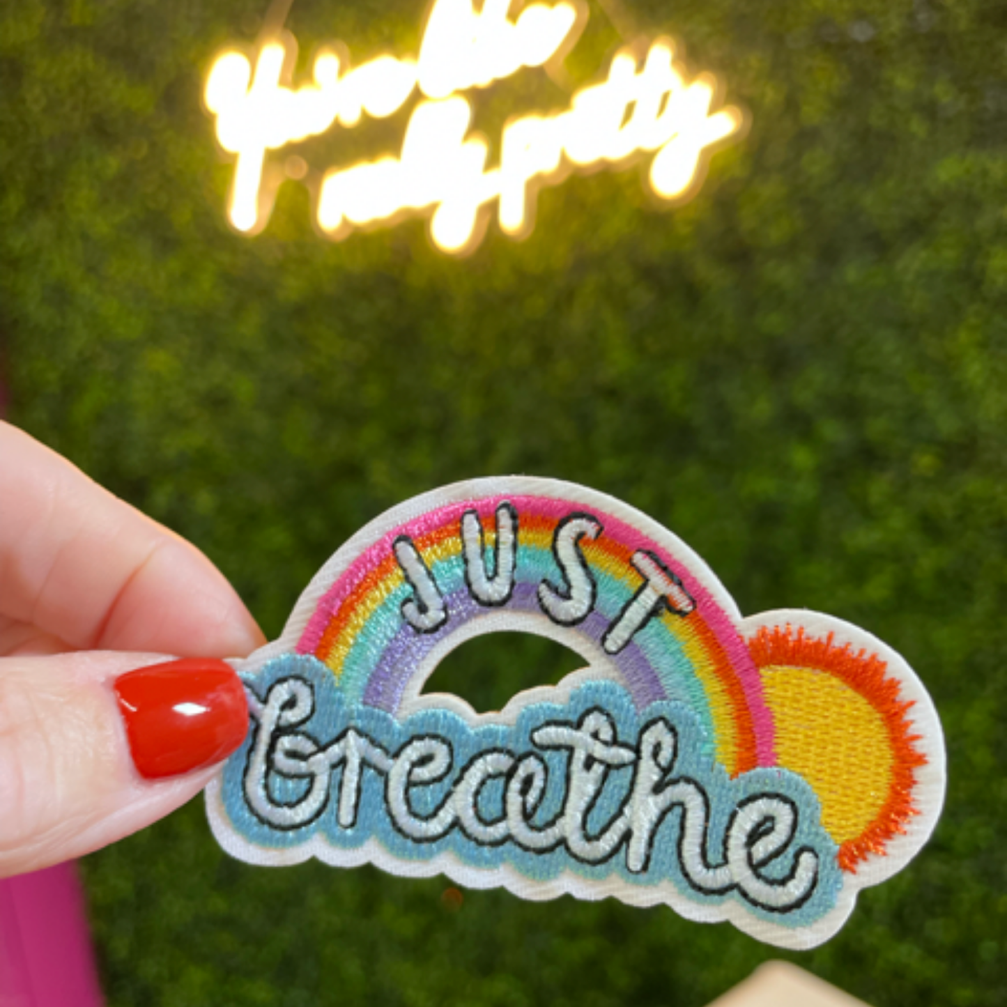 "Just Breathe" Rainbow Embroidered Patch