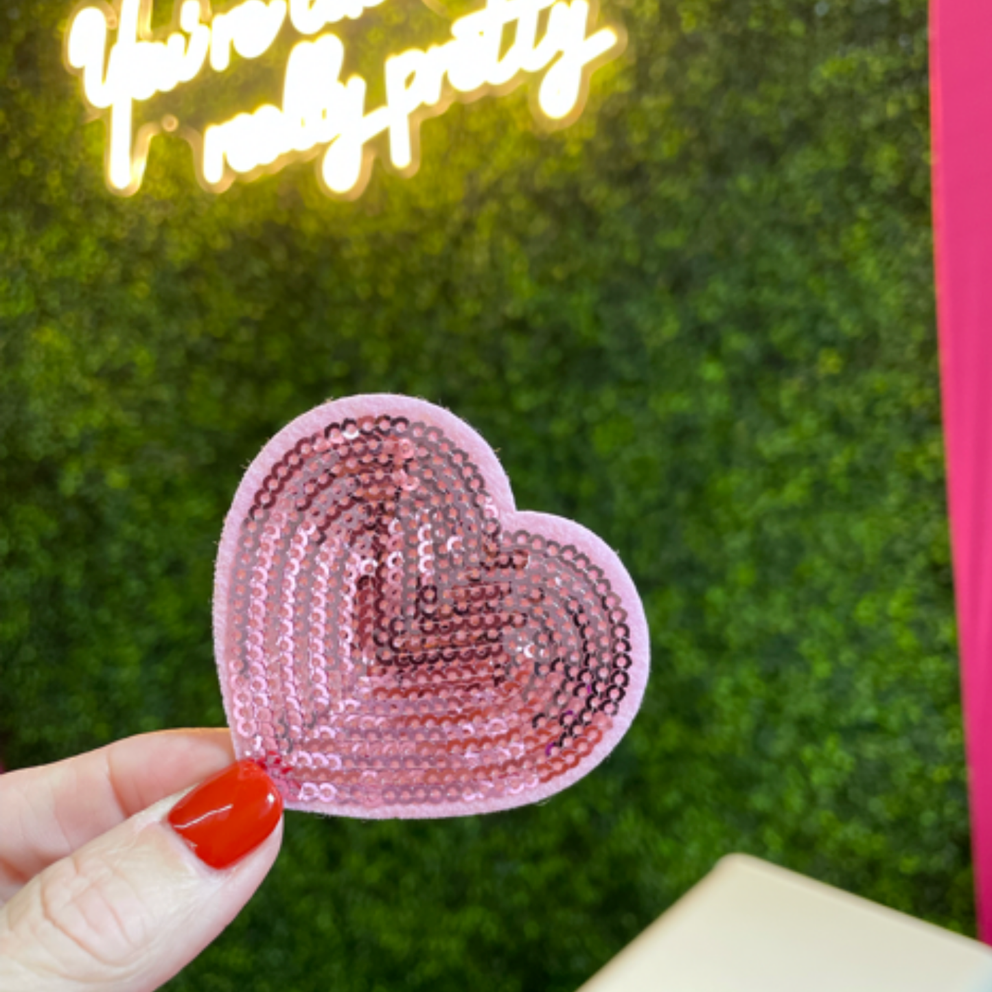 Pink Sequin Heart Patch - Shimmering Love