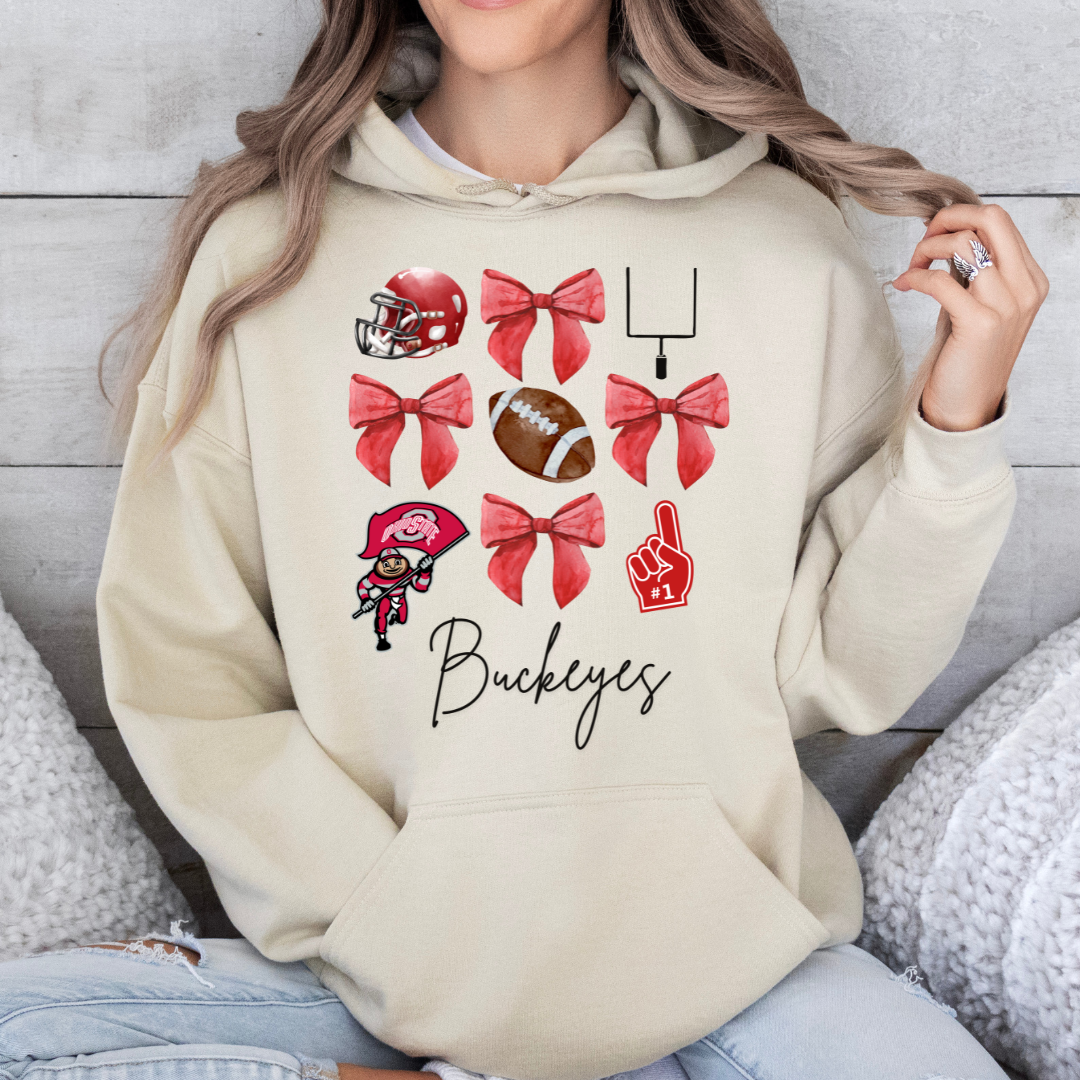 Ohio State Buckeye Coquette Red Bow Hoodie