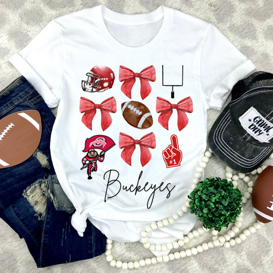 Ohio State Buckeye Coquette Red Bow T-Shirt