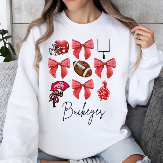 Ohio State Buckeye Coquette Red Bow Sweatshirt