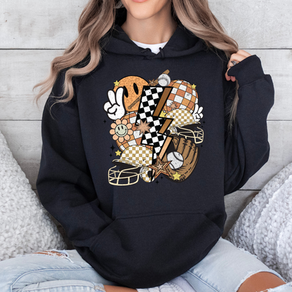 Retro Fall Smiley & Sports Collage Hoodie