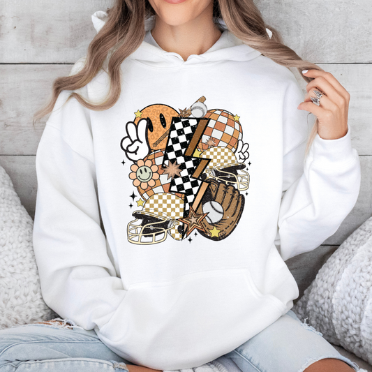 Retro Fall Smiley & Sports Collage Hoodie