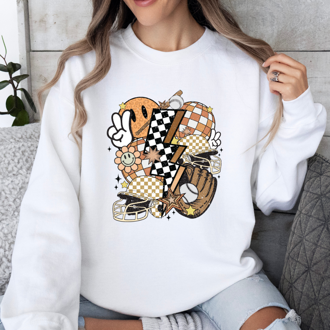 Retro Fall Smiley & Sports Collage Sweatshirt