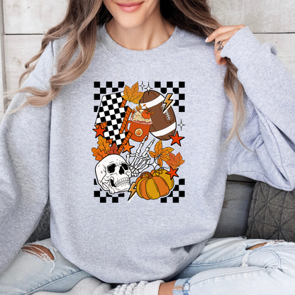 Skull Chic Checkered Fall Sweatshirt