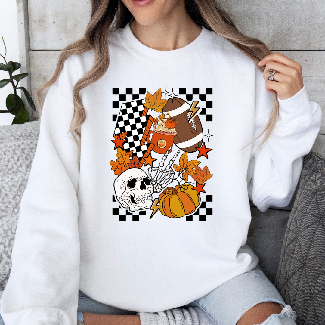 Skull Chic Checkered Fall Sweatshirt