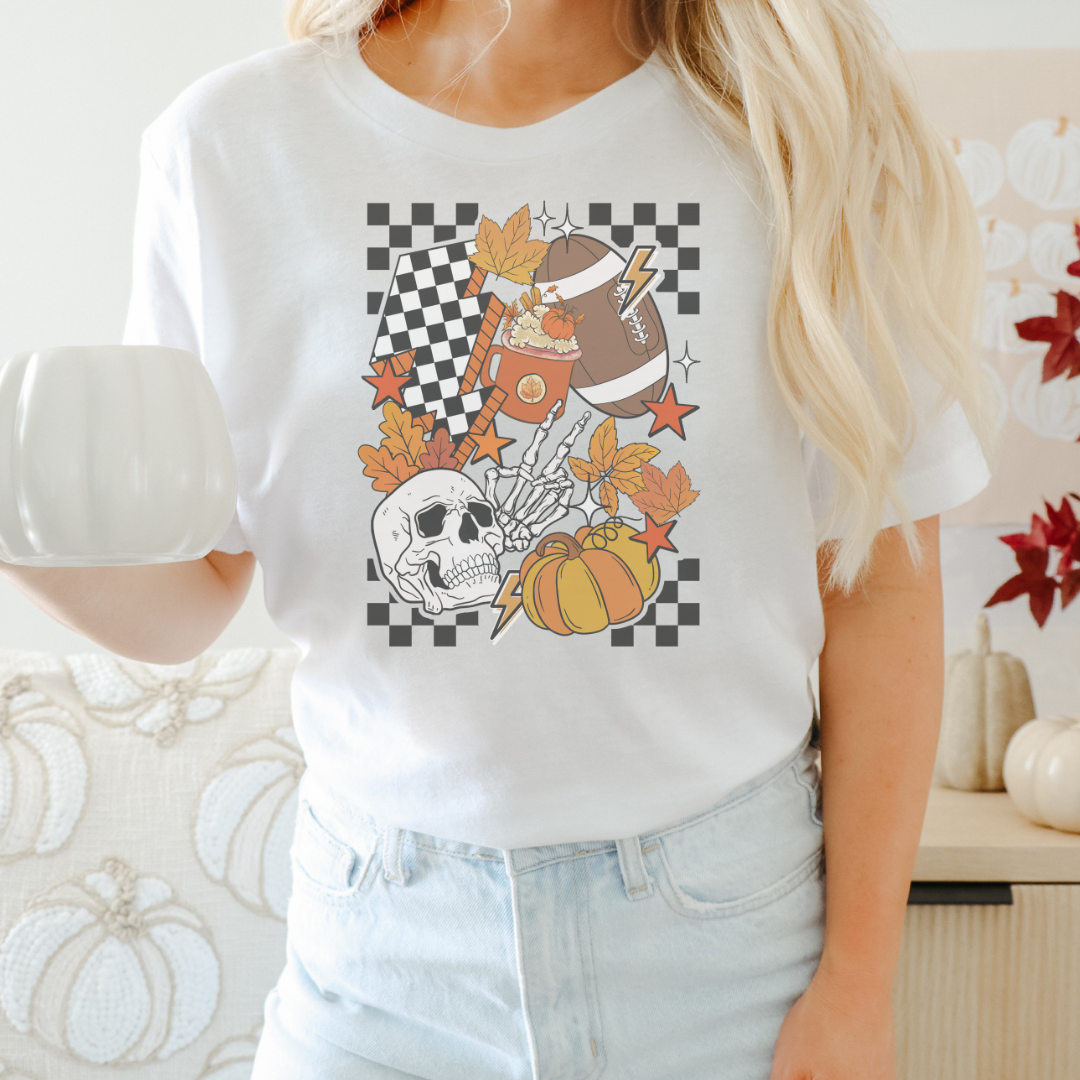 Skull Chic Checkered Fall T-Shirt