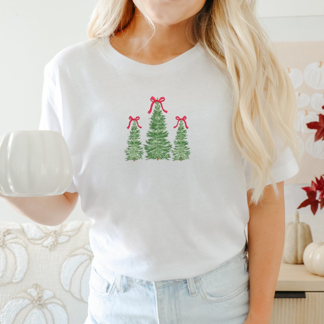 Christmas Trees with Bows Embroidery