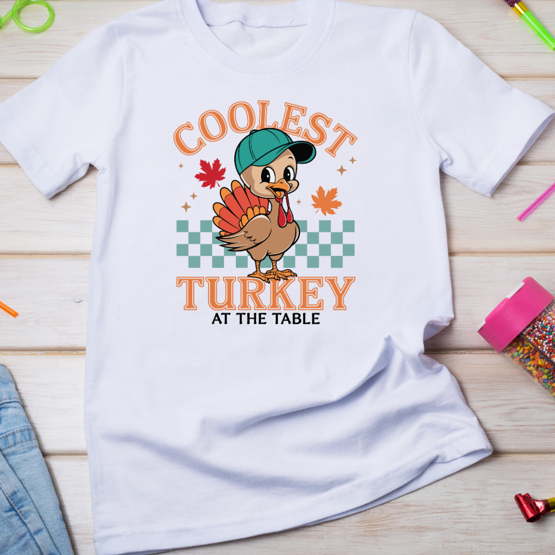 Coolest Turkey at the Table Kids Thanksgiving T-shirt